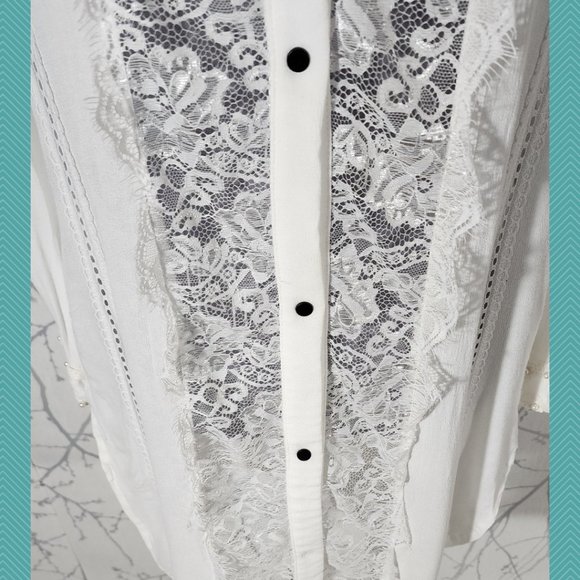 POL White Snap Front Lace Panel Shirt Dress - Picture 2 of 7